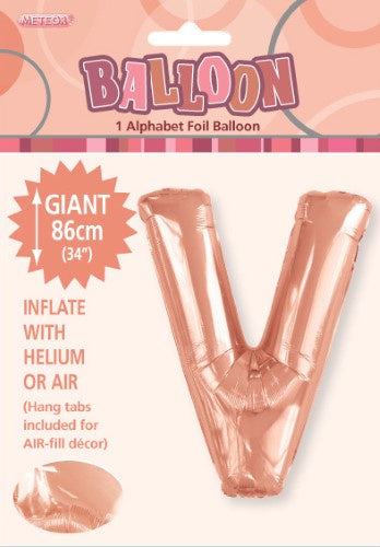 Rose Gold "V" Alphabet Foil Balloon 86cm (34")